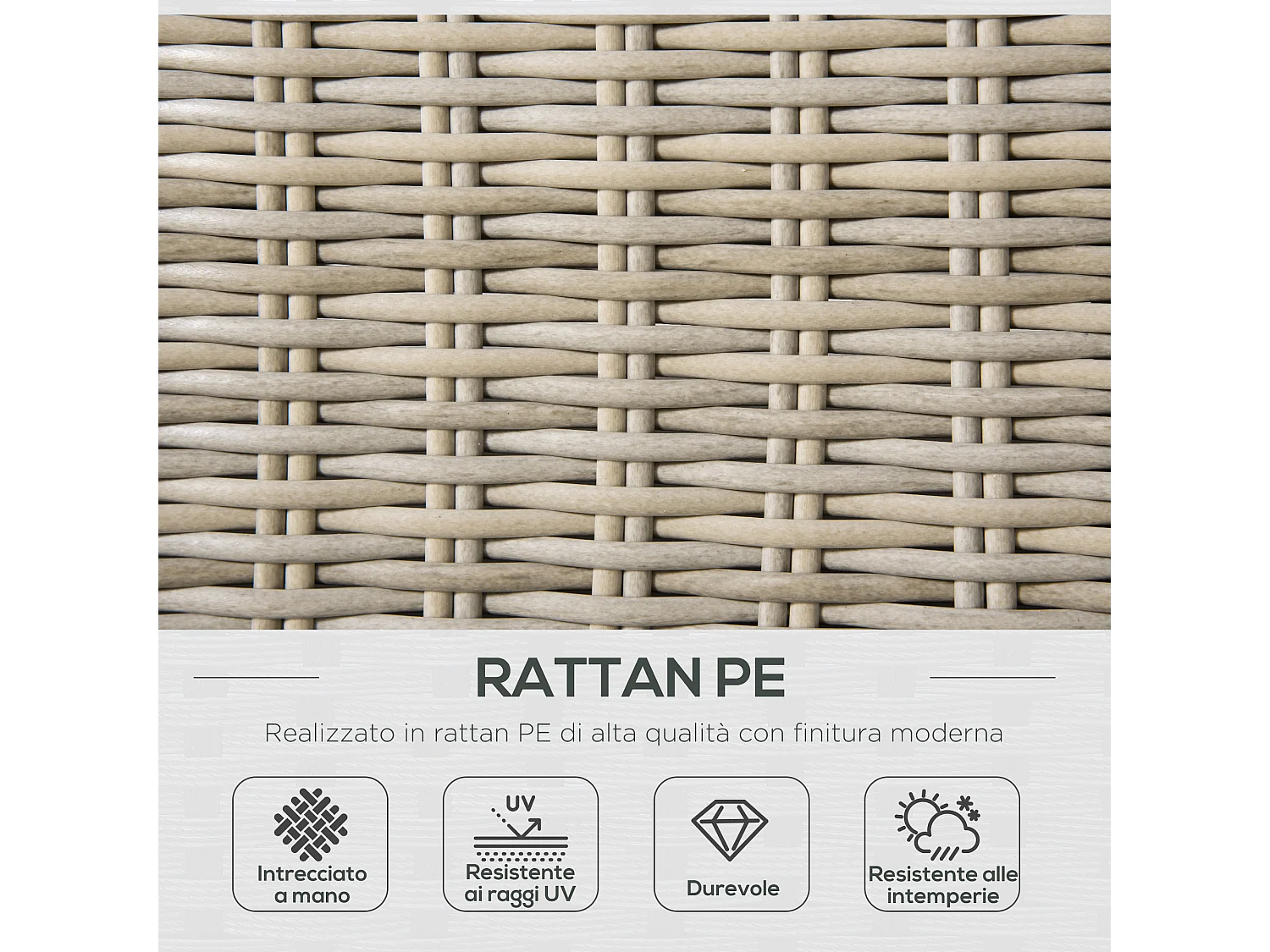 Set 4 pz salotto da esterni in rattan kaki e beige