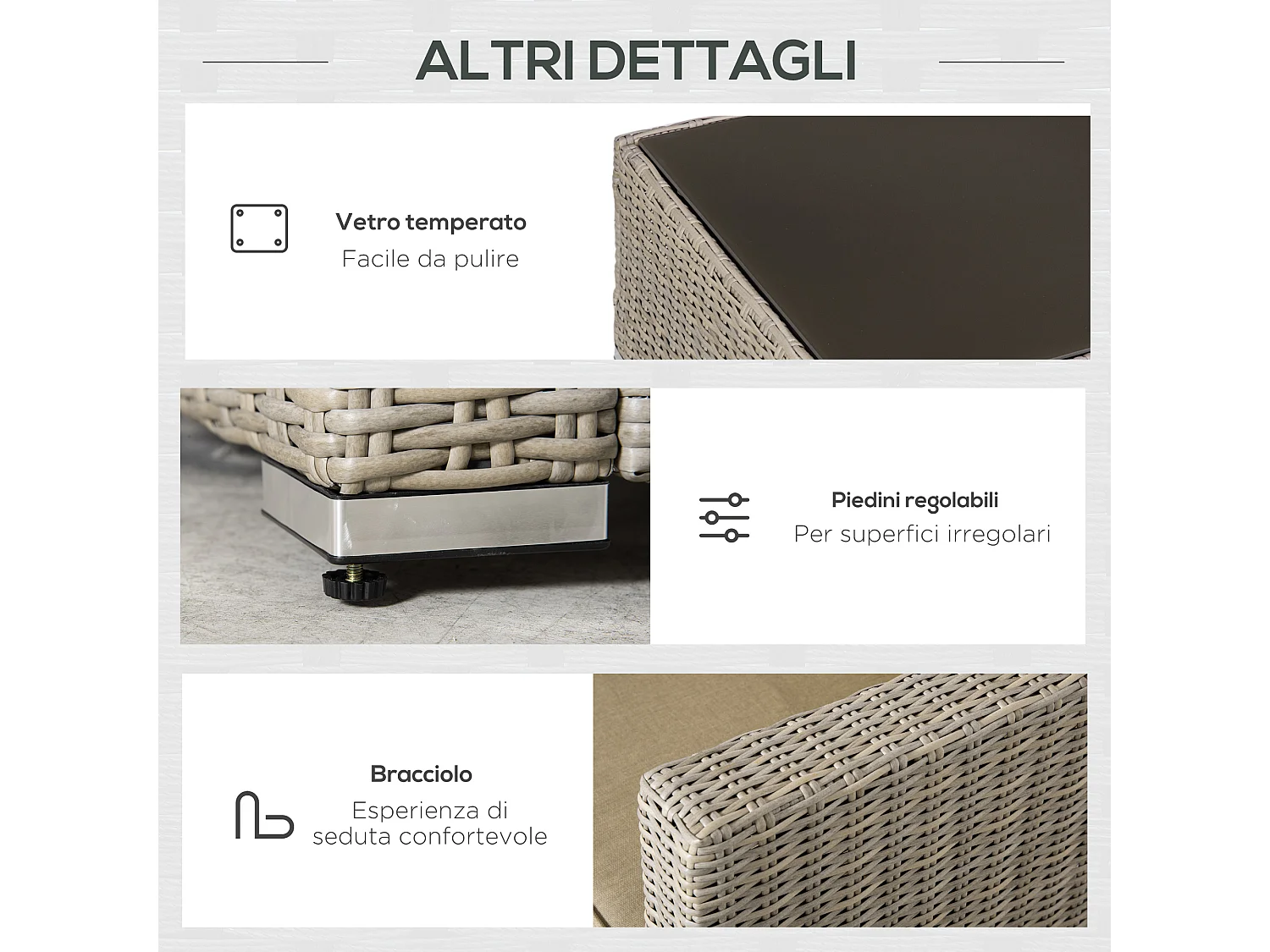 Set 4 pz salotto da esterni in rattan kaki e beige