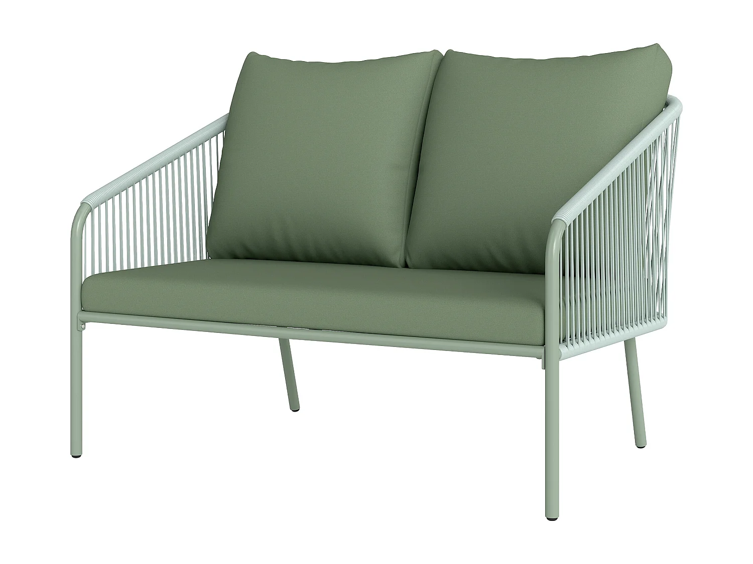 Divano da giardino 2 posti con cuscini stile boho in rattan verde