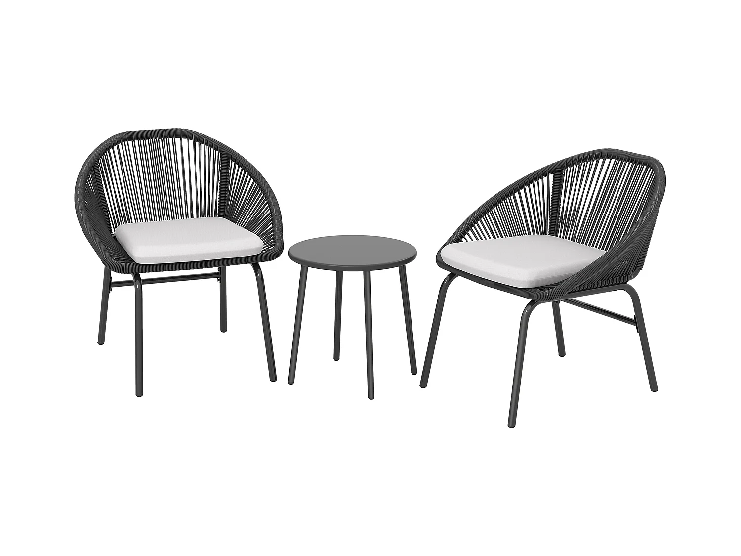 Set da giardino con 2 sedie e tavolino in acciaio e rattan pe nero