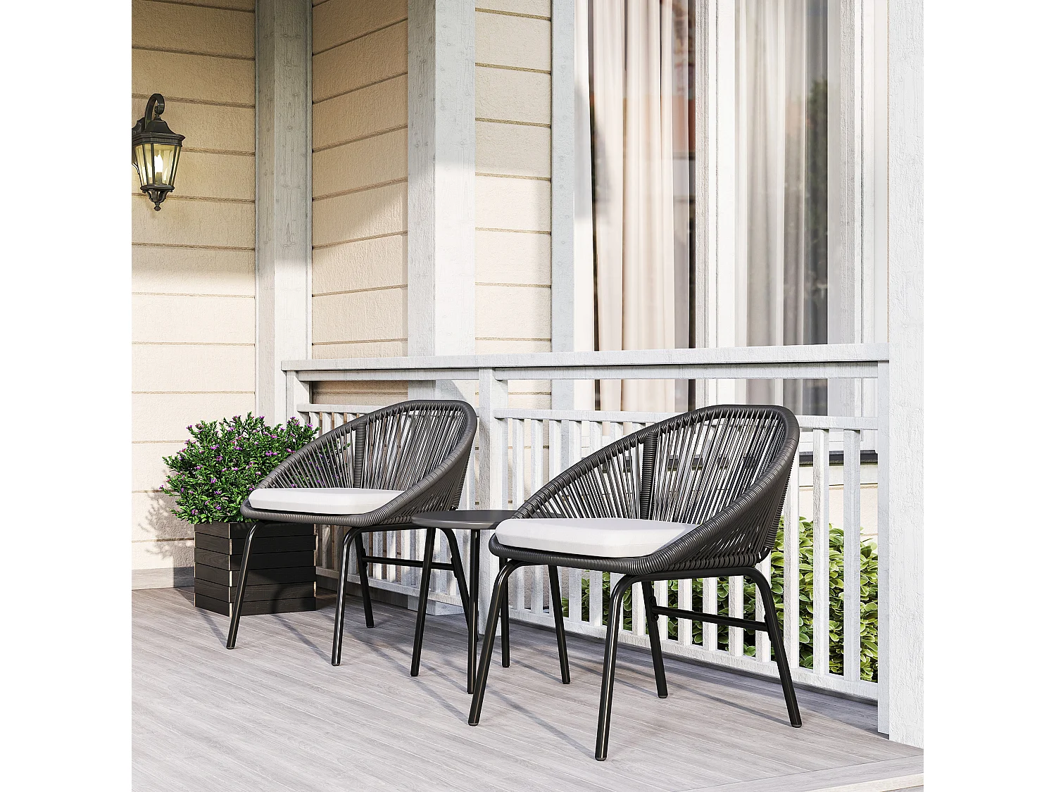 Set da giardino con 2 sedie e tavolino in acciaio e rattan pe nero