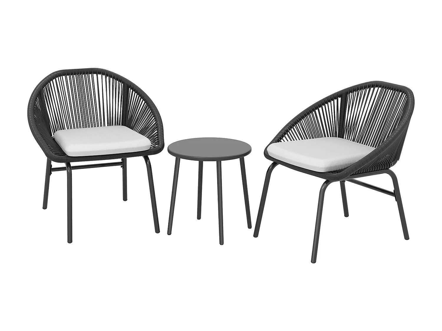 Set da giardino con 2 sedie e tavolino in acciaio e rattan pe nero