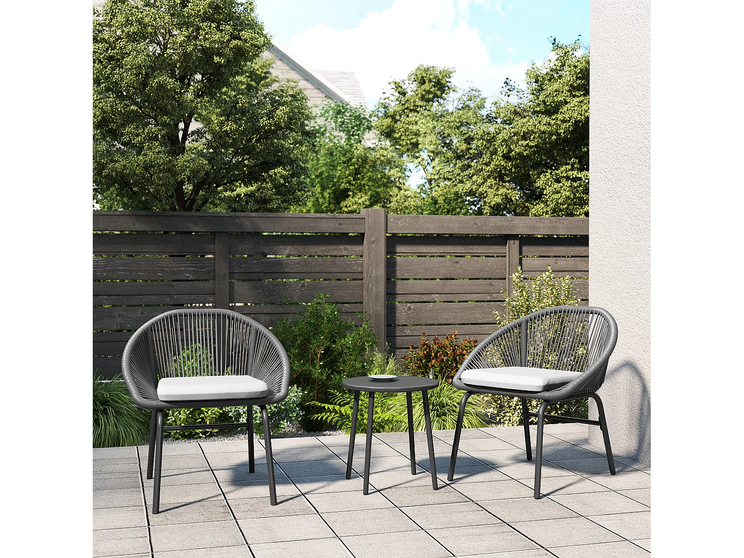 Set da giardino con 2 sedie e tavolino in acciaio e rattan pe nero