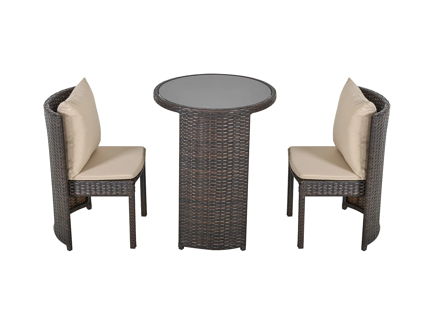 Set tavolino e sedie da esterno e giardino in rattan marrone e beige