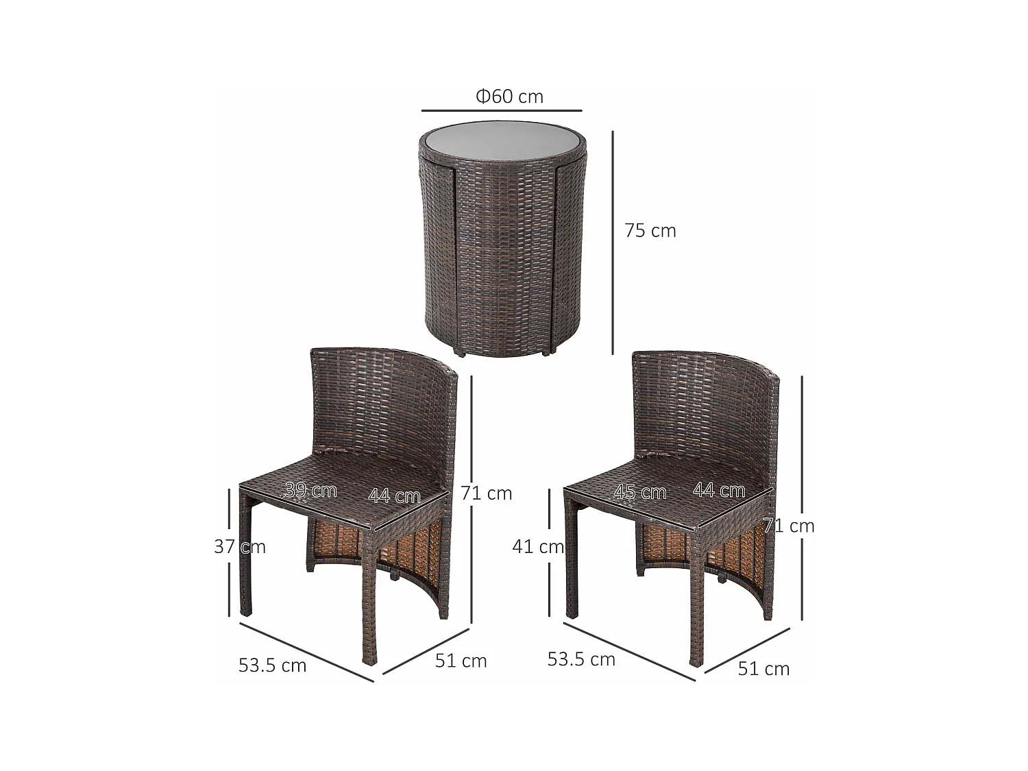 Set tavolino e sedie da esterno e giardino in rattan marrone e beige