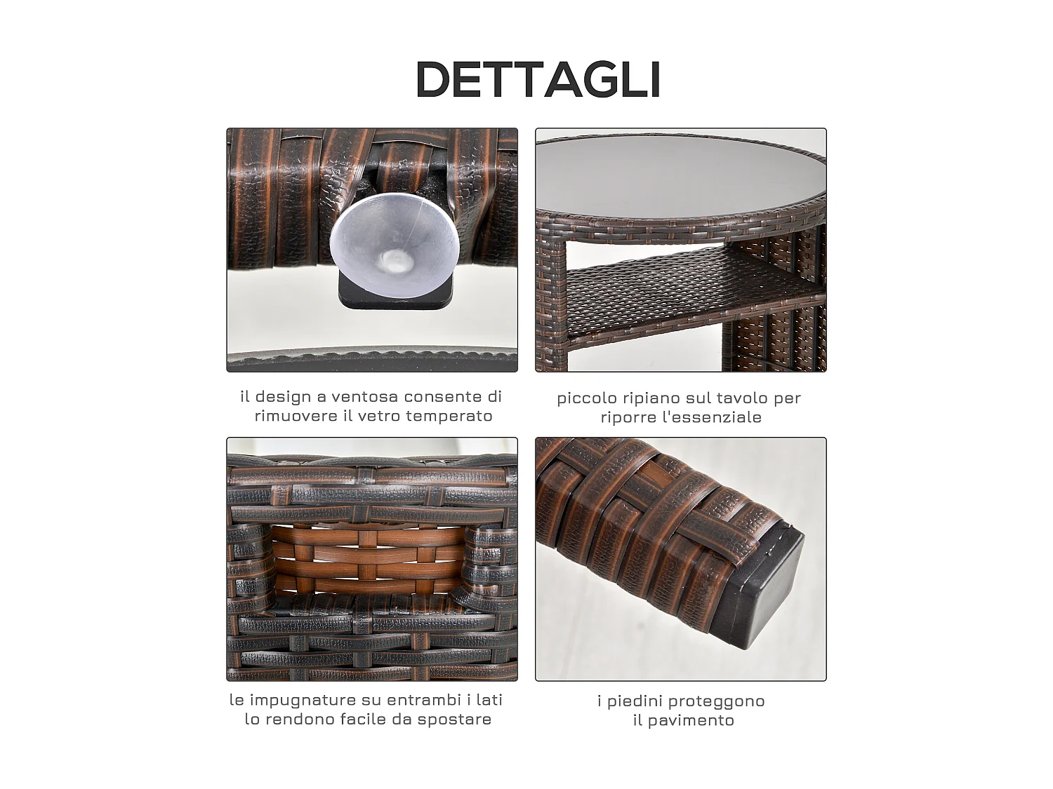 Set tavolino e sedie da esterno e giardino in rattan marrone e beige