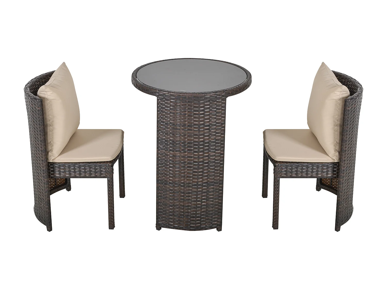 Set tavolino e sedie da esterno e giardino in rattan marrone e beige