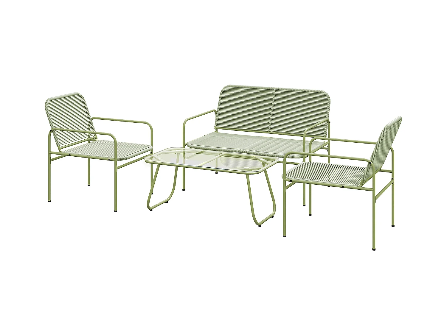 Set da giardino con divano 2 poltrone e tavolino in rattan verde