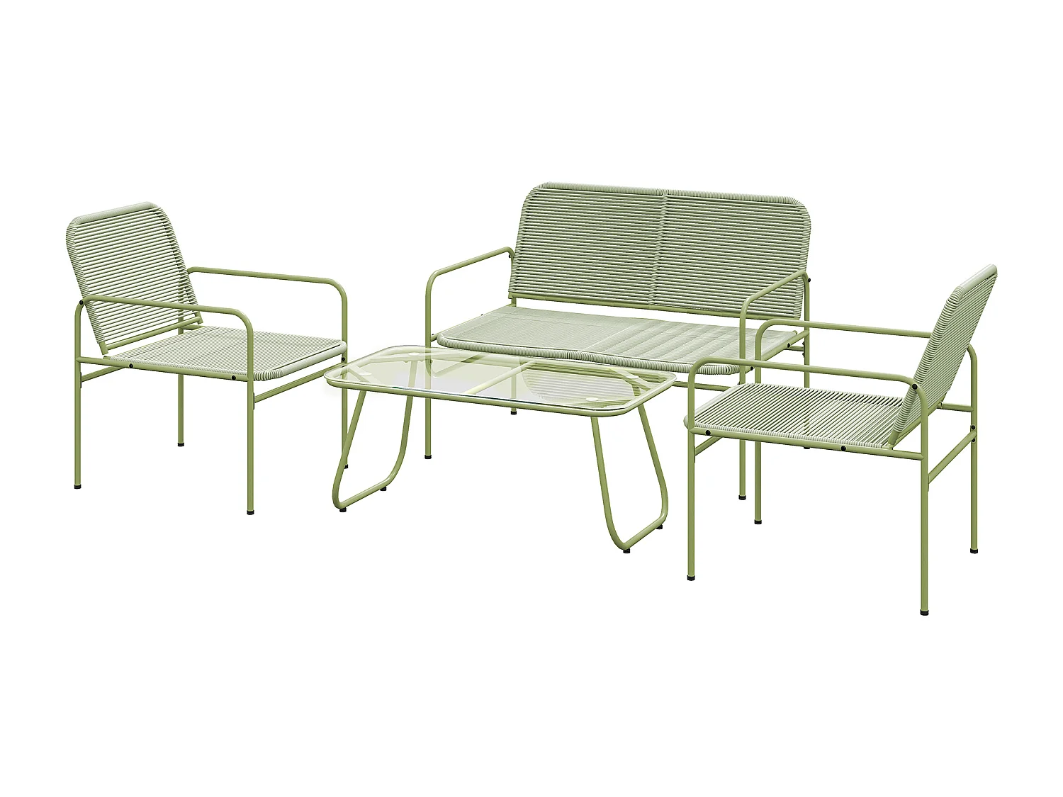 Set da giardino con divano 2 poltrone e tavolino in rattan verde