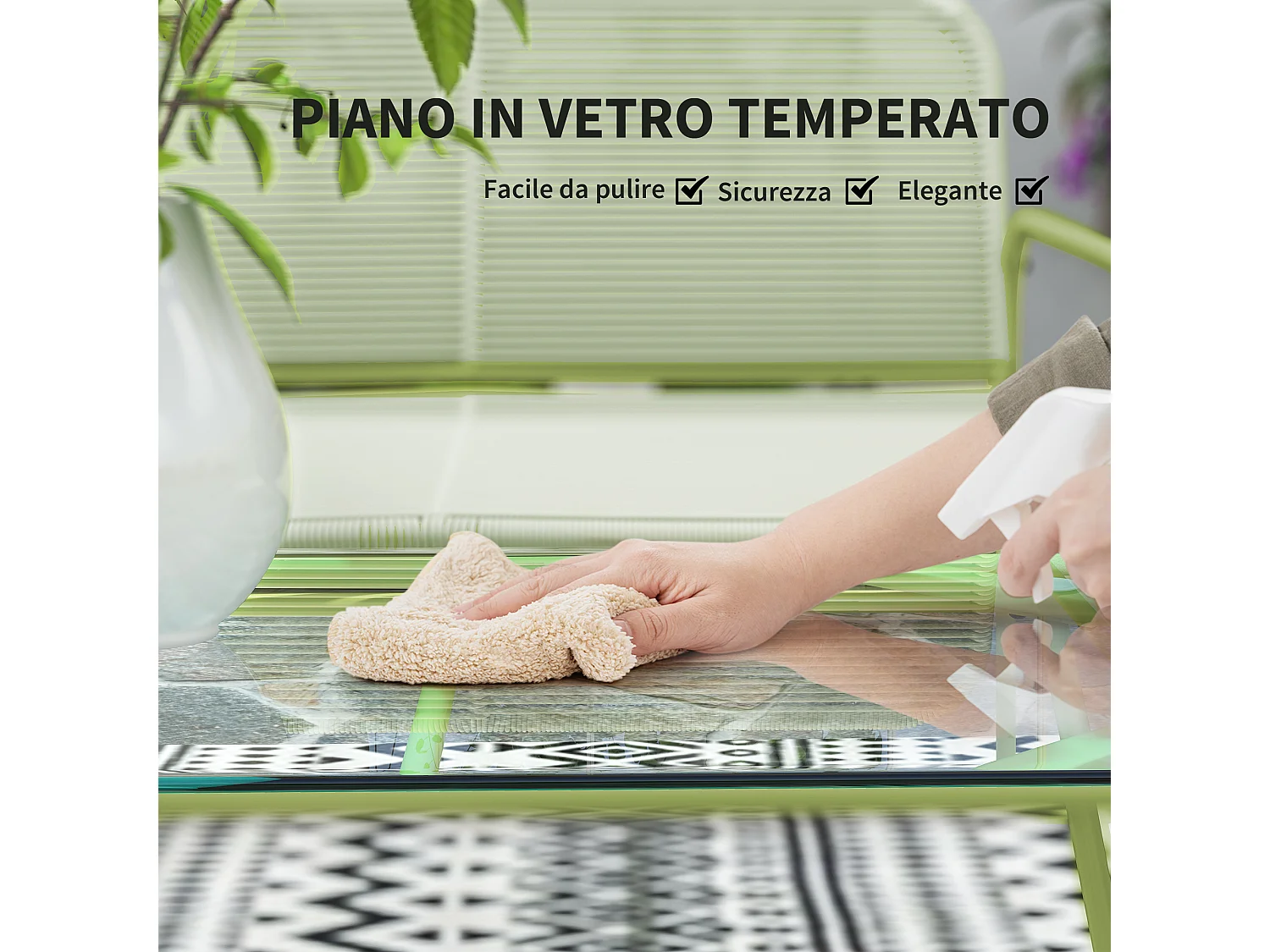 Set da giardino con divano 2 poltrone e tavolino in rattan verde