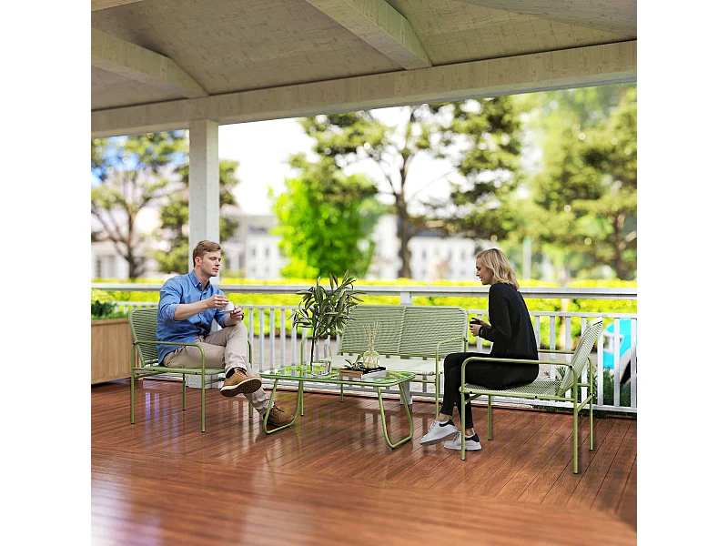 Set da giardino con divano 2 poltrone e tavolino in rattan verde