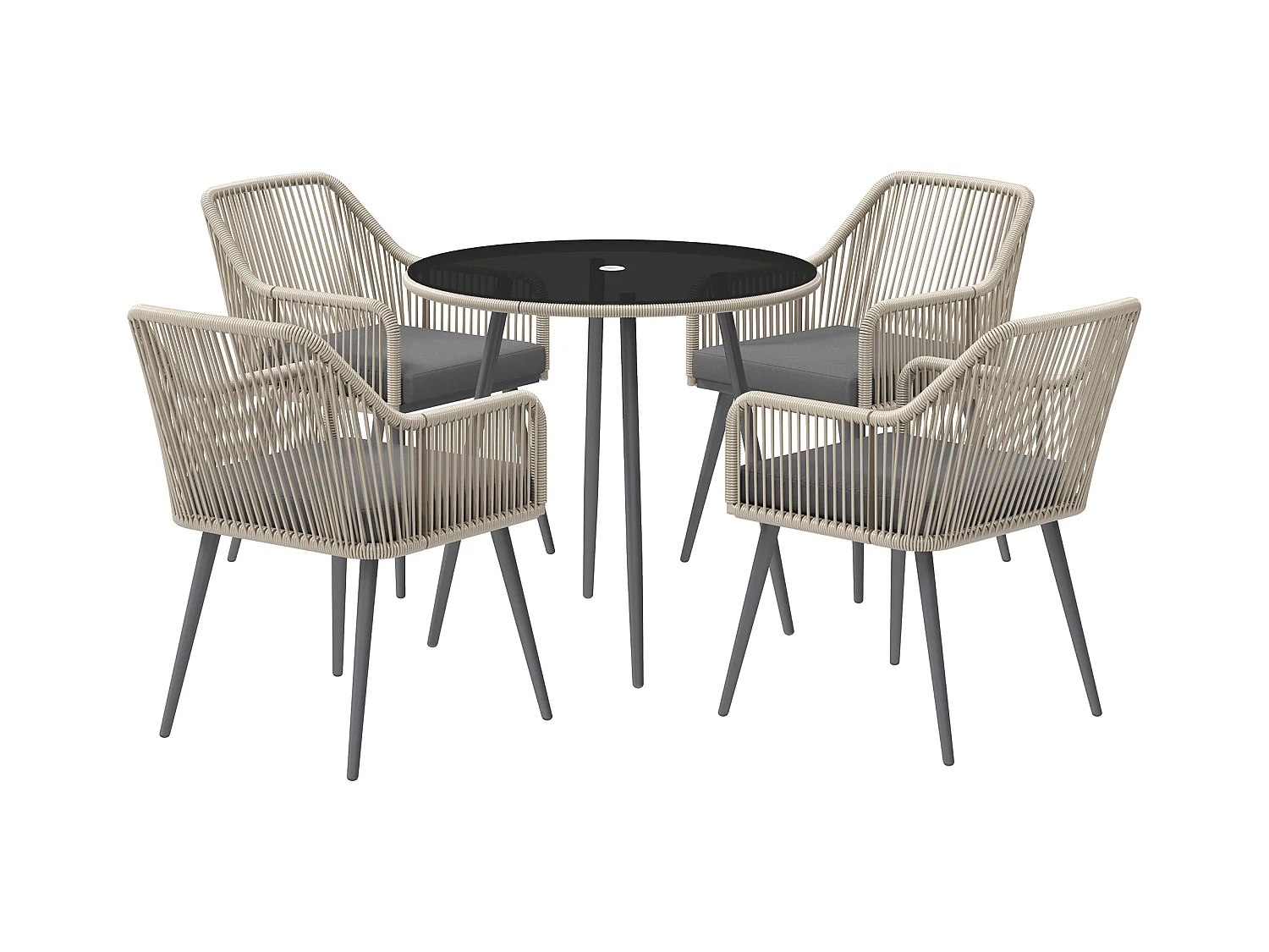 Set da giardino 5 pz con 4 sedie da esterno e tavolino rotondo