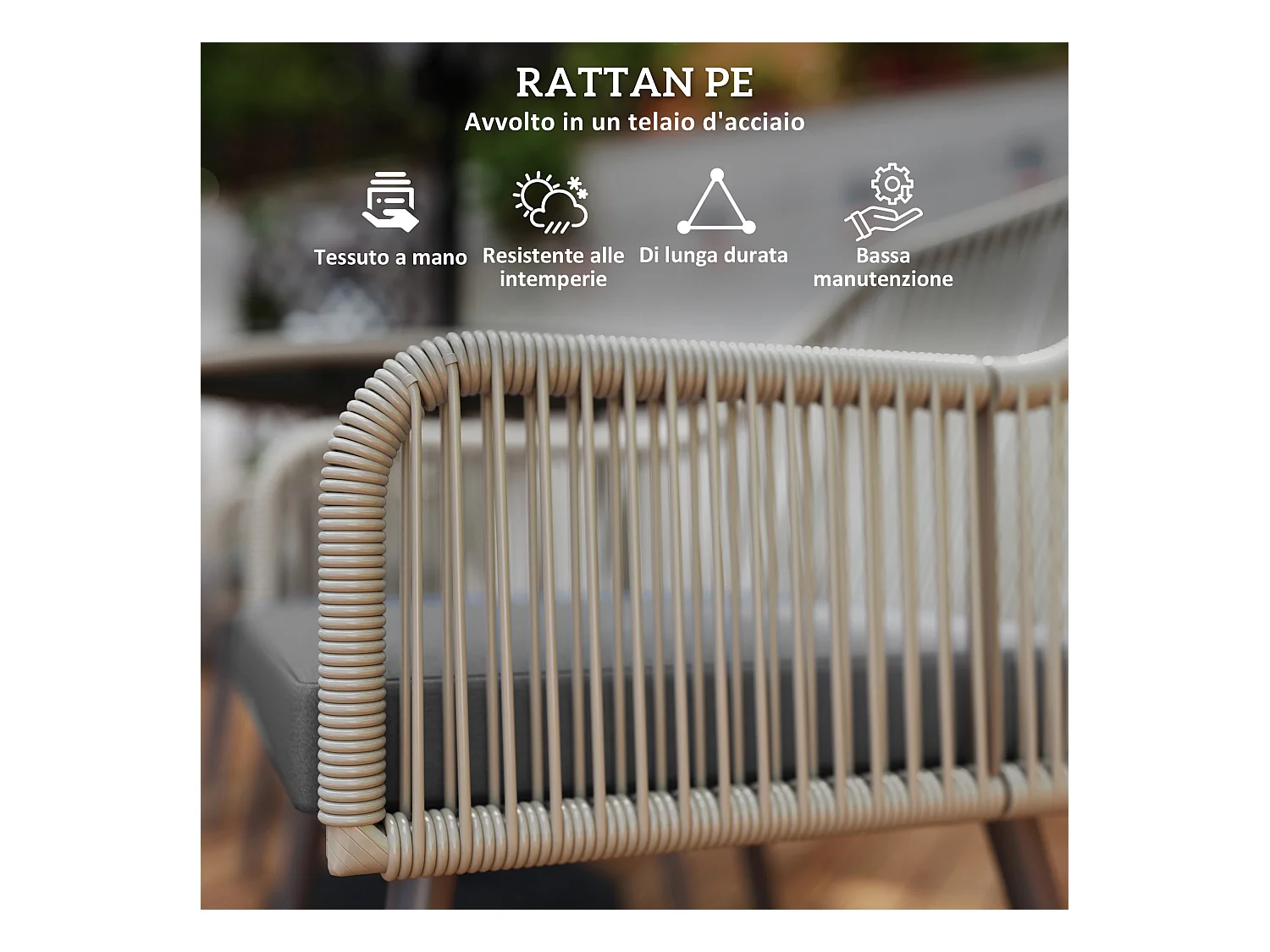 Set da giardino 5 pz con 4 sedie da esterno e tavolino rotondo