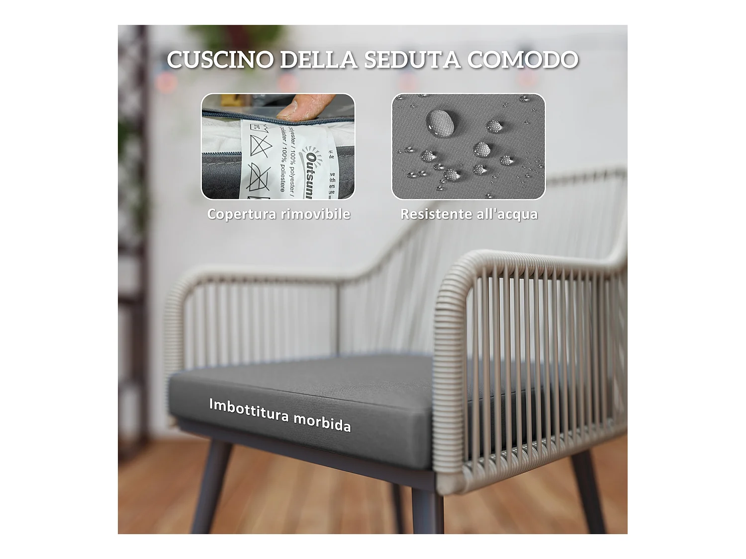 Set da giardino 5 pz con 4 sedie da esterno e tavolino rotondo