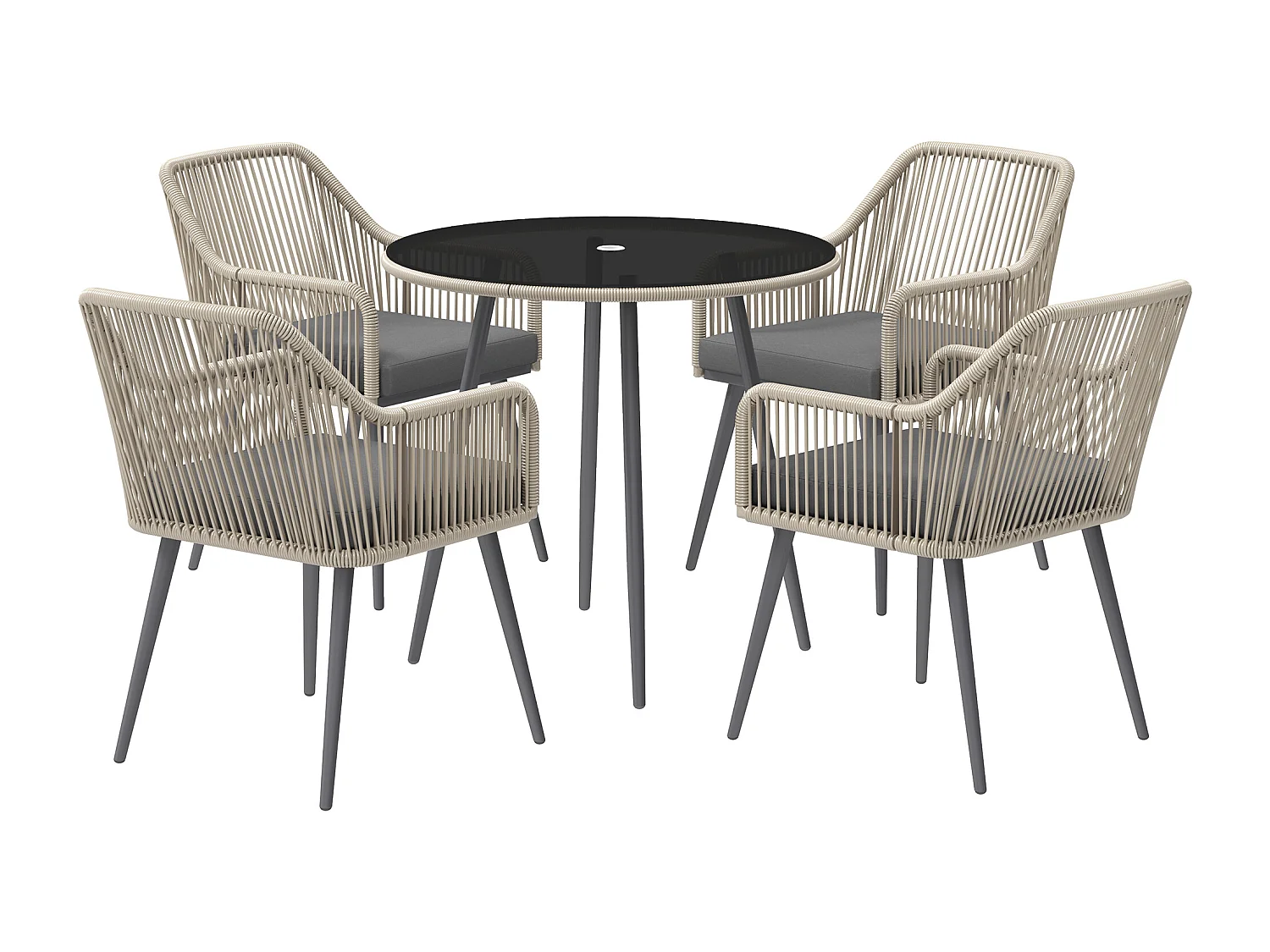 Set da giardino 5 pz con 4 sedie da esterno e tavolino rotondo