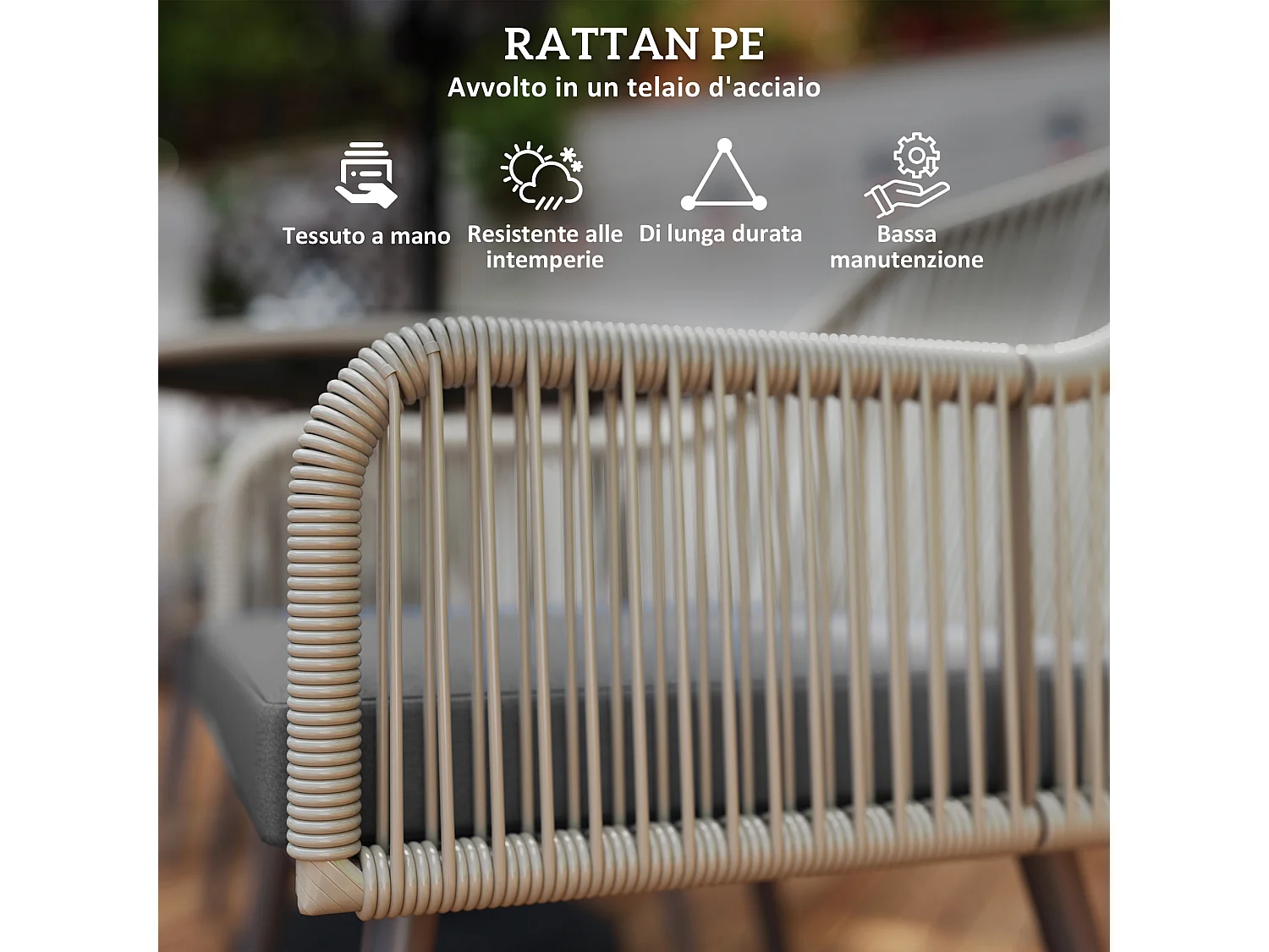 Set da giardino 5 pz con 4 sedie da esterno e tavolino rotondo