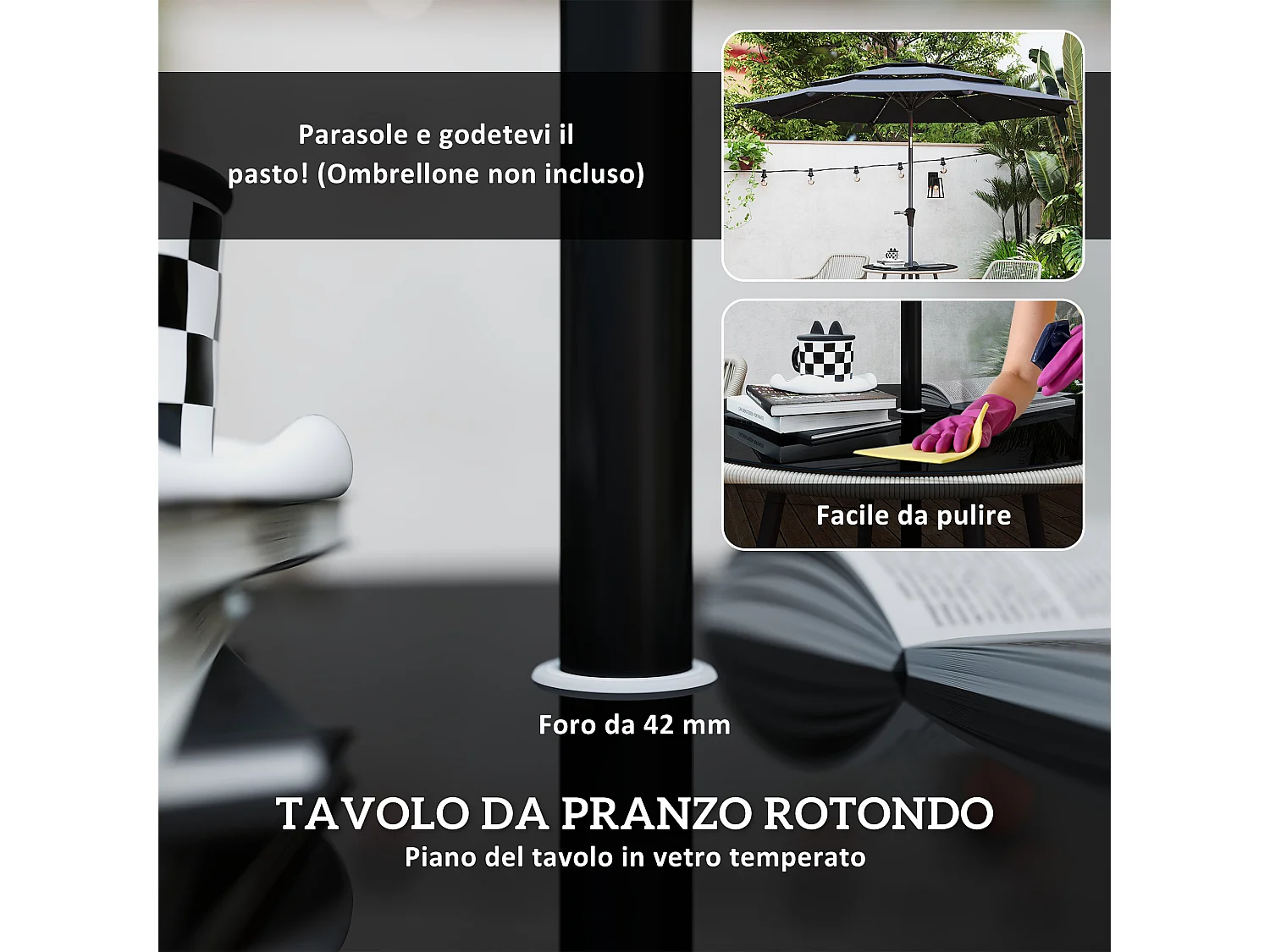 Set da giardino 5 pz con 4 sedie da esterno e tavolino rotondo