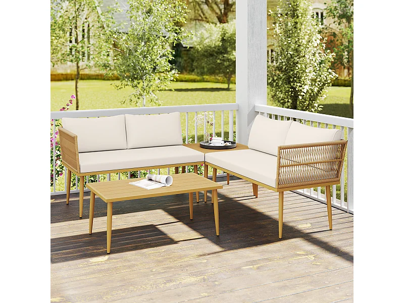 Salotto da esterno con 2 divanetti e 2 tavolini in rattan pe