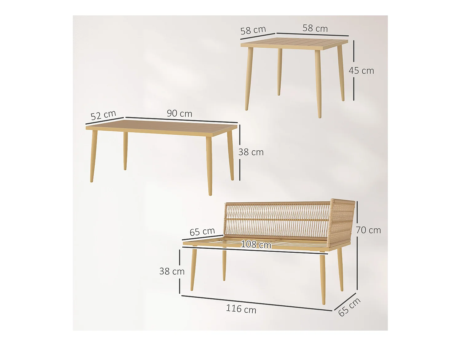 Salotto da esterno con 2 divanetti e 2 tavolini in rattan pe