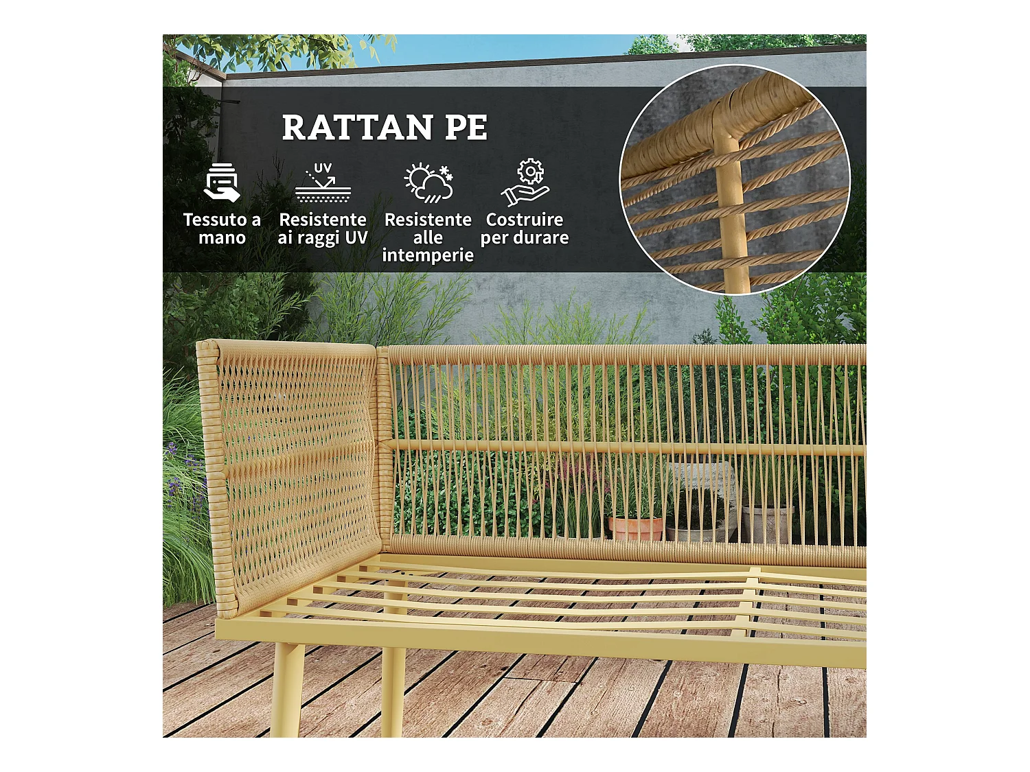 Salotto da esterno con 2 divanetti e 2 tavolini in rattan pe