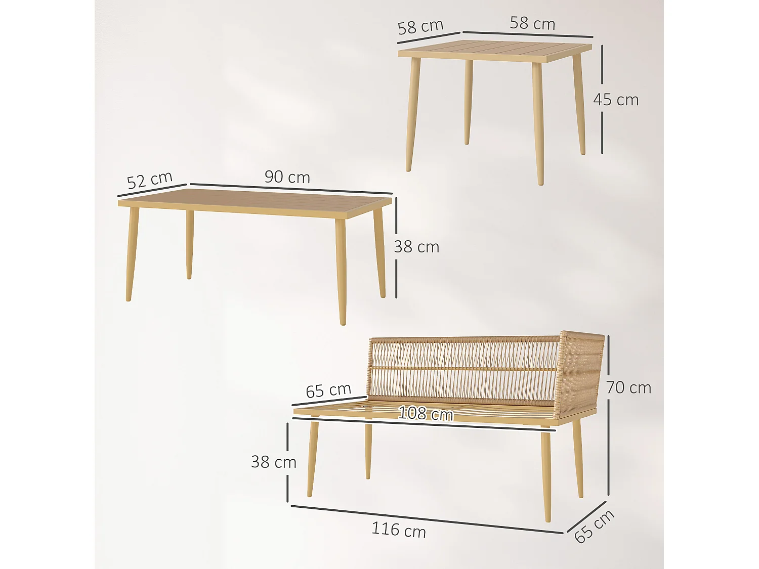 Salotto da esterno con 2 divanetti e 2 tavolini in rattan pe