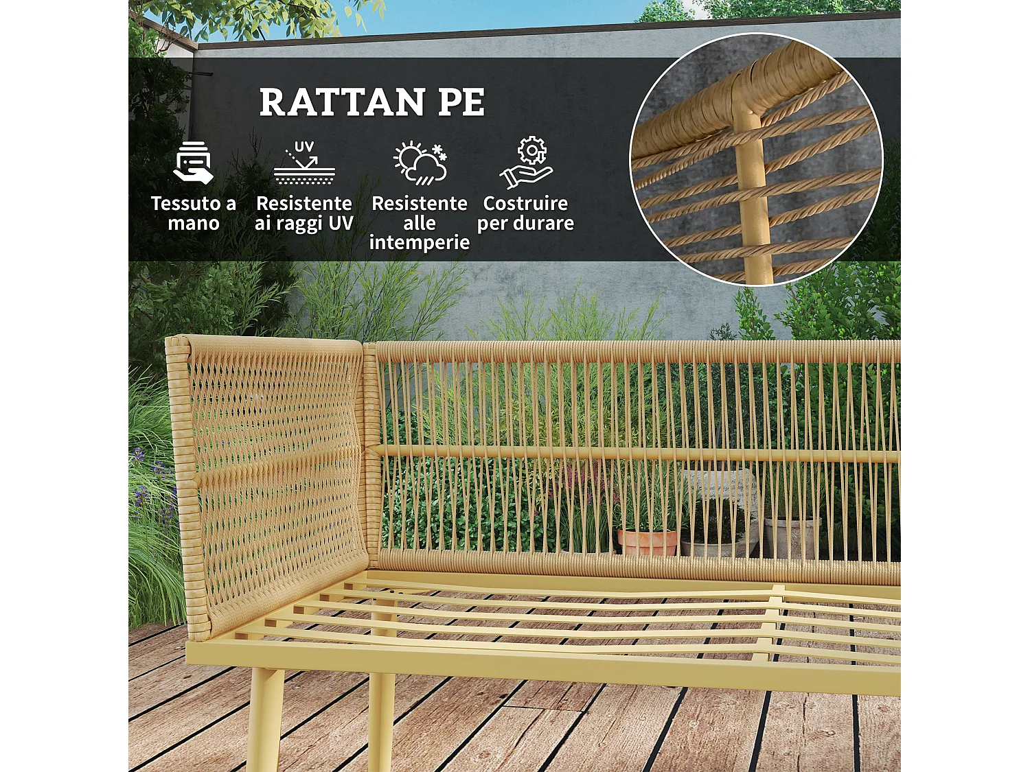 Salotto da esterno con 2 divanetti e 2 tavolini in rattan pe