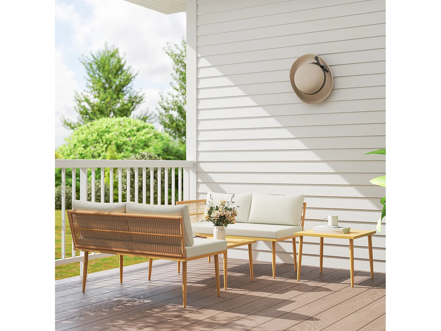 Salotto da esterno con 2 divanetti e 2 tavolini in rattan pe