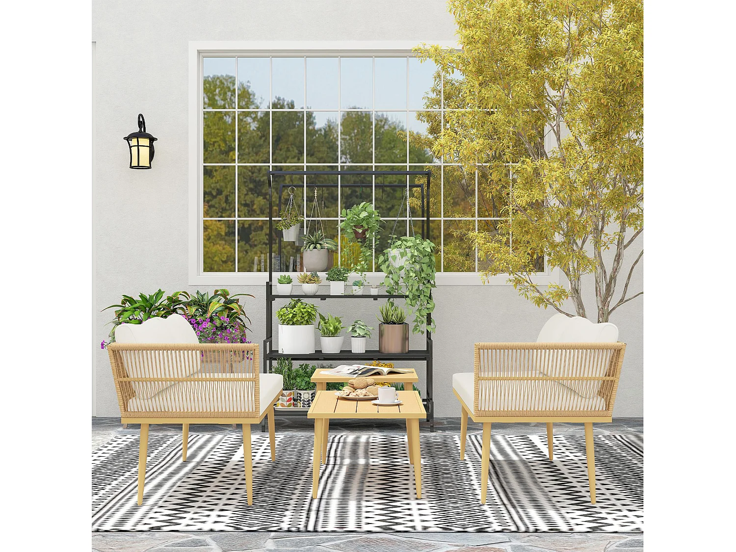 Salotto da esterno con 2 divanetti e 2 tavolini in rattan pe