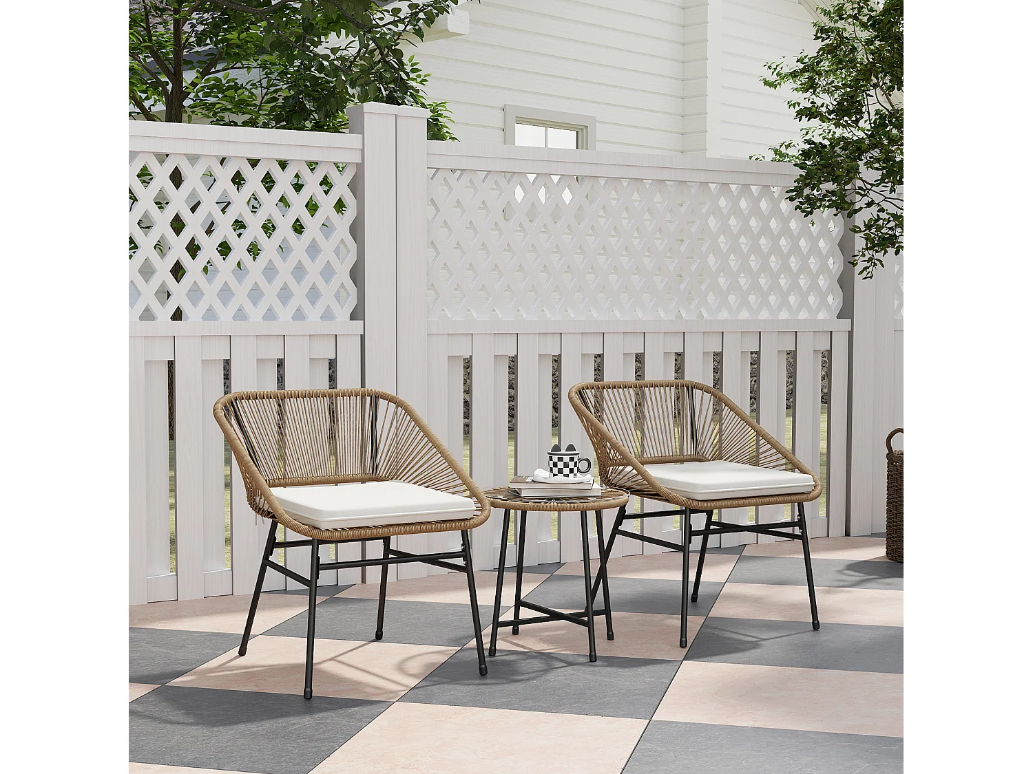 Set da giardino 3pz con 2 sedie con cuscino e tavolino rotondo