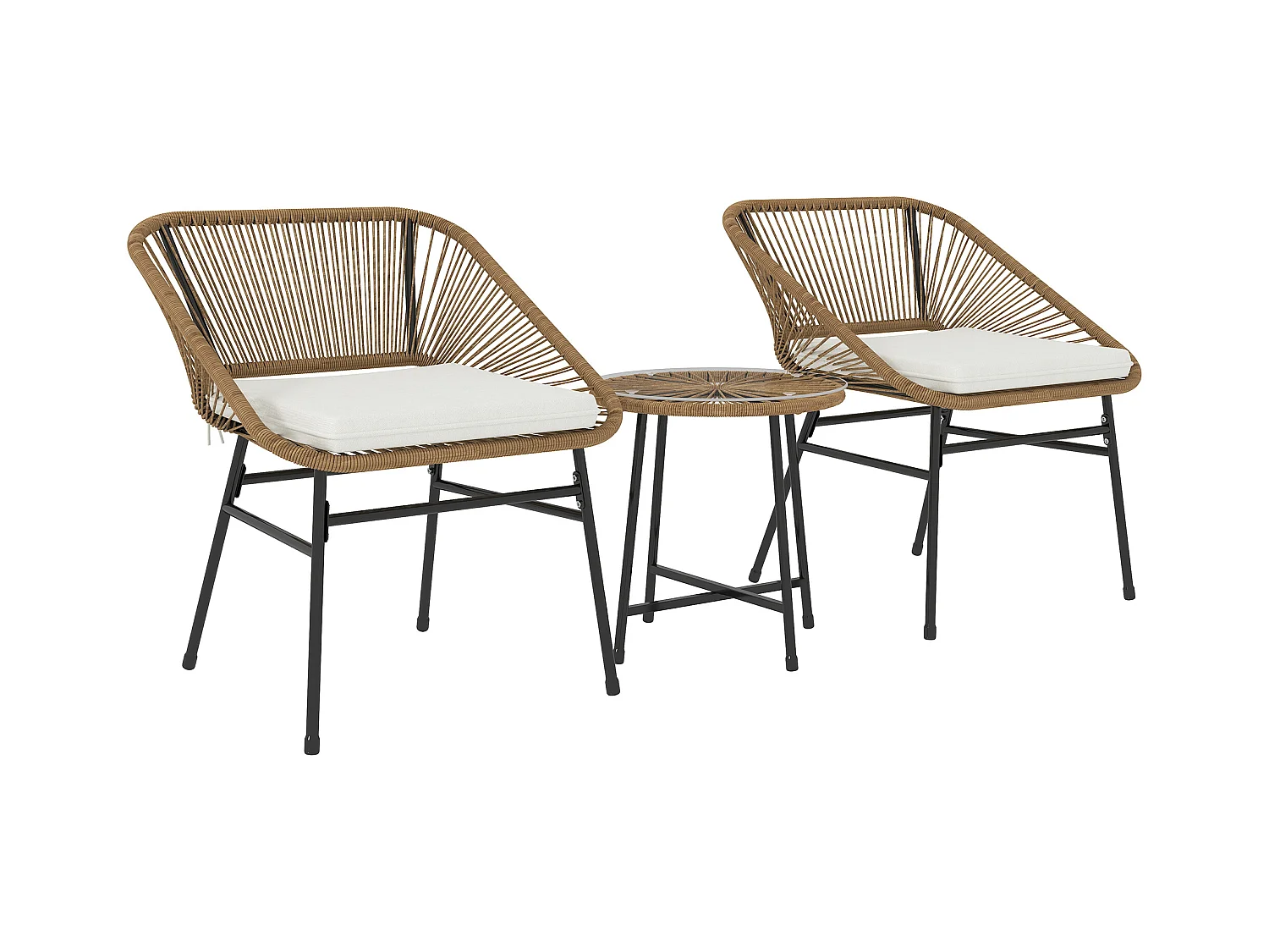 Set da giardino 3pz con 2 sedie con cuscino e tavolino rotondo