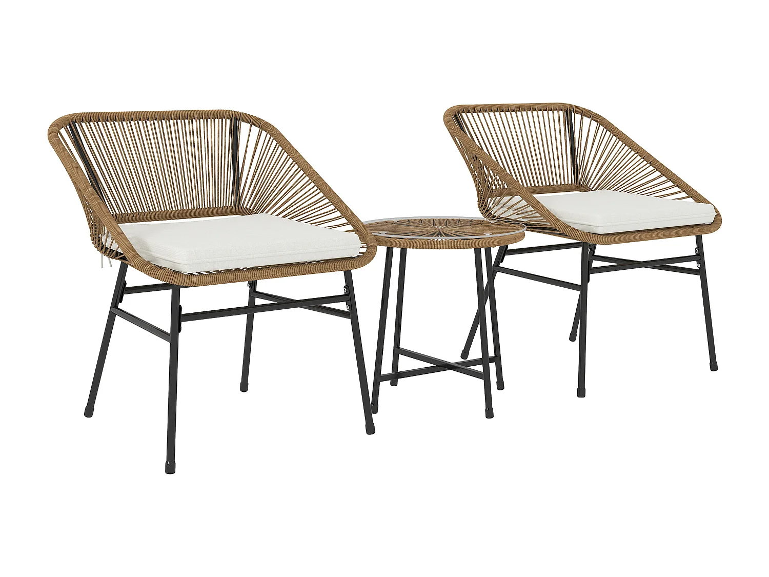 Set da giardino 3pz con 2 sedie con cuscino e tavolino rotondo