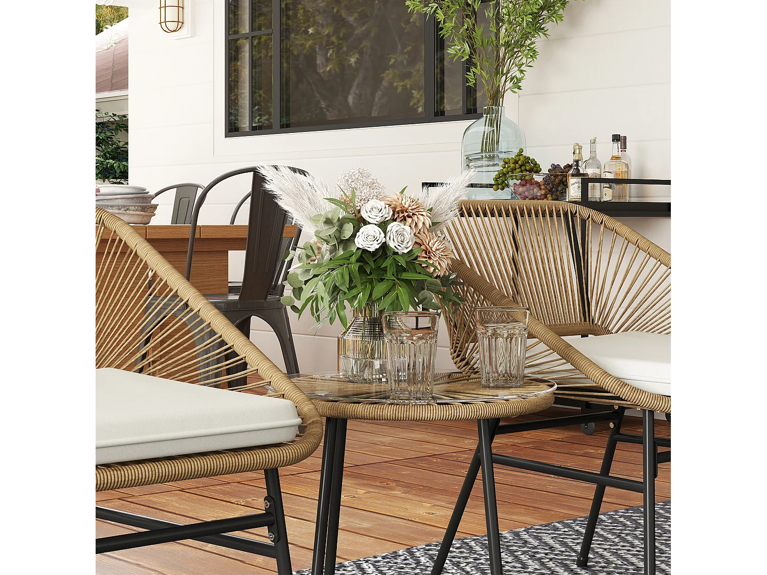 Set da giardino 3pz con 2 sedie con cuscino e tavolino rotondo