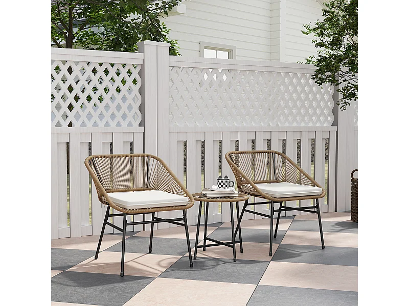 Set da giardino 3pz con 2 sedie con cuscino e tavolino rotondo