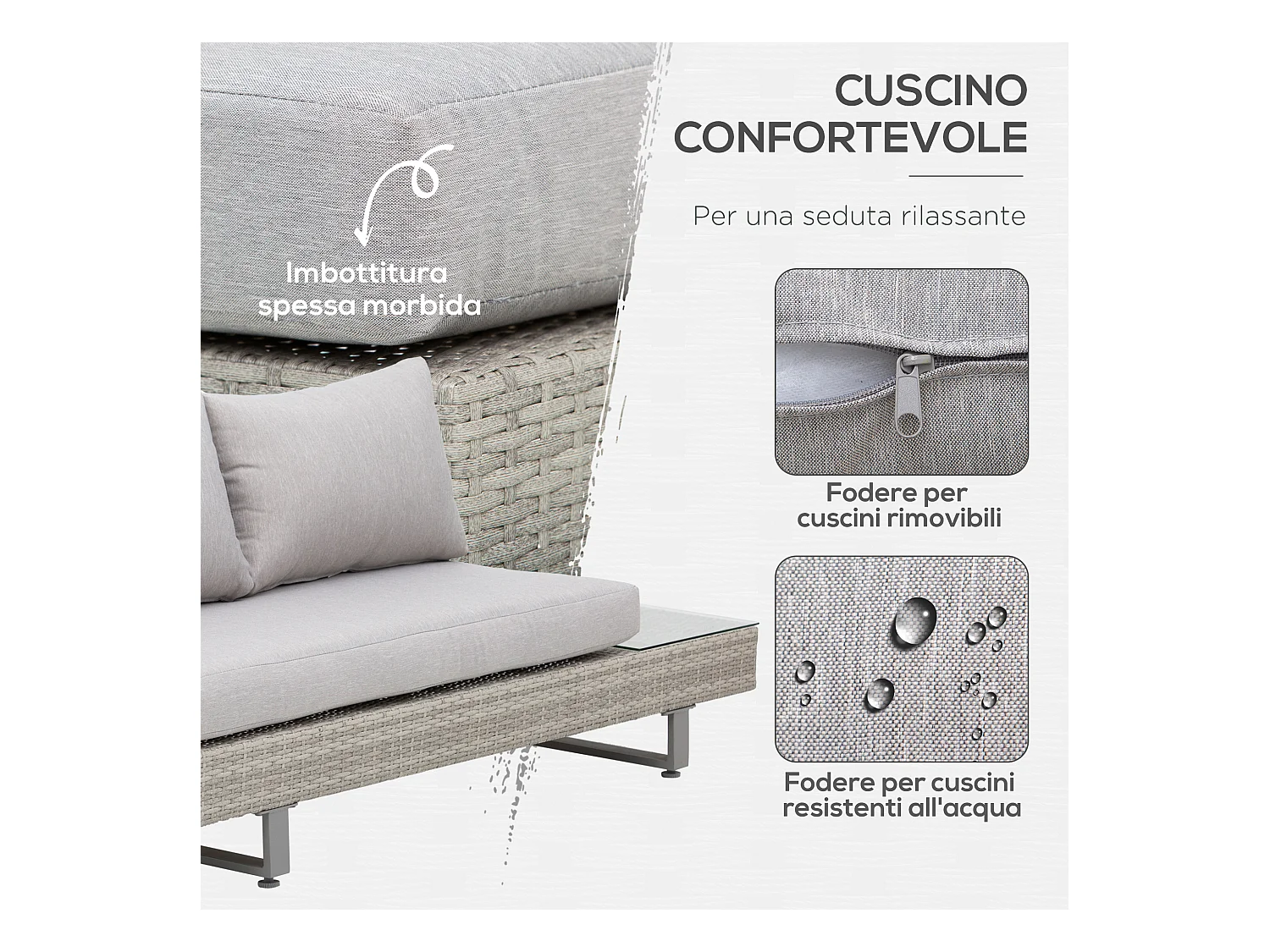 Salotto da giardino set divani con tavolino in rattan grigio