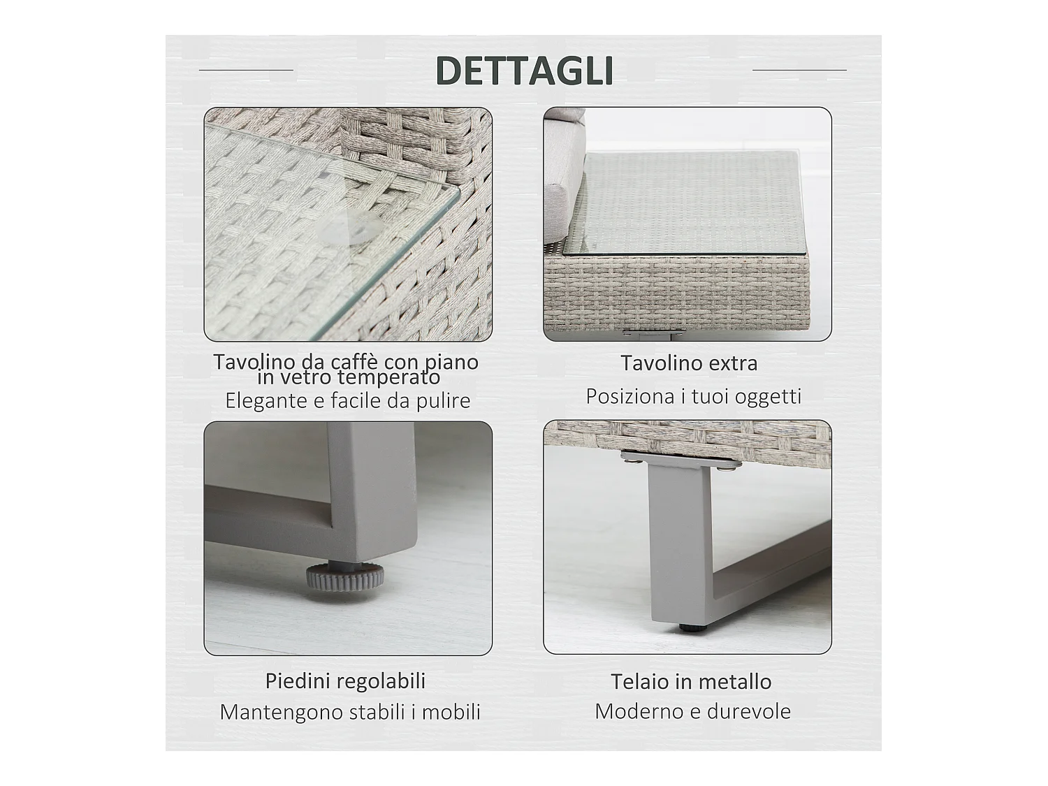 Salotto da giardino set divani con tavolino in rattan grigio