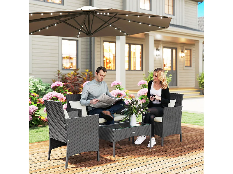 Set da giardino 4pz 2 sedie poltrona 2 posti e tavolino basso