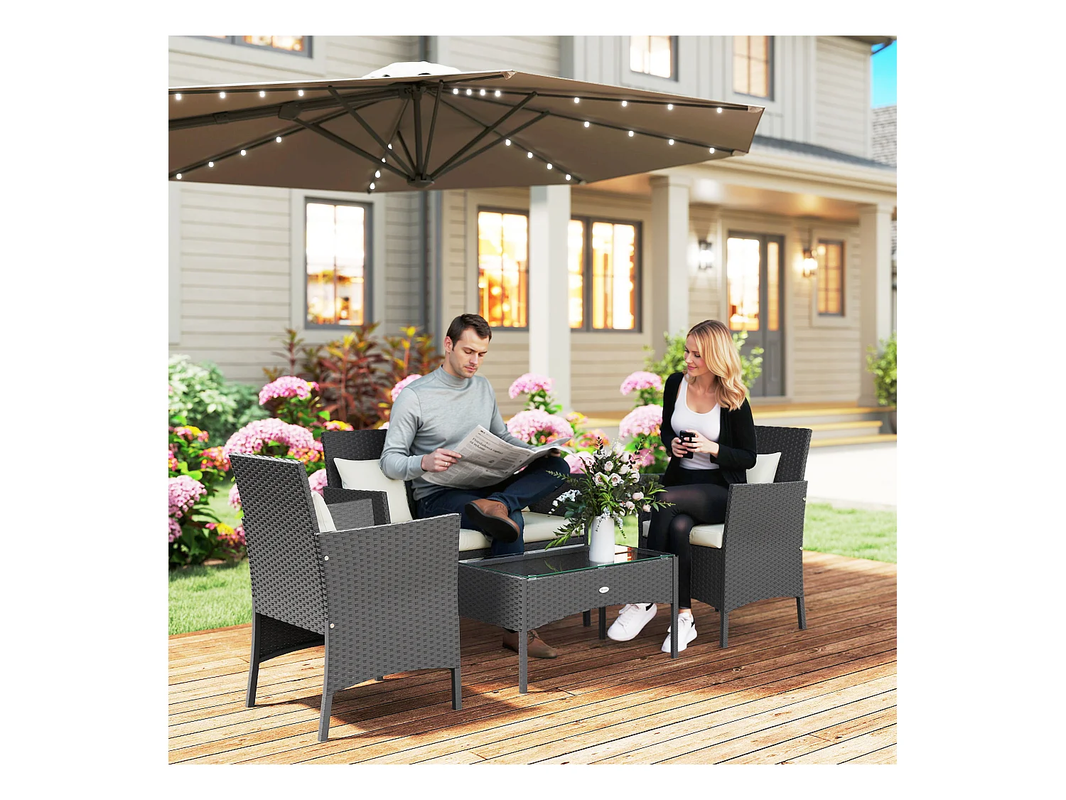 Set da giardino 4pz 2 sedie poltrona 2 posti e tavolino basso