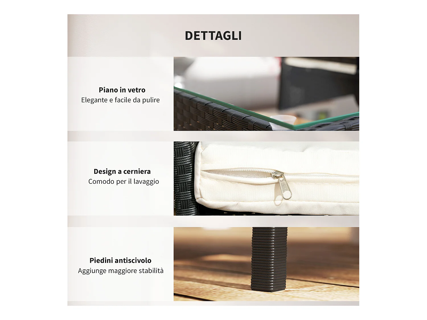 Set da giardino 4pz 2 sedie poltrona 2 posti e tavolino basso