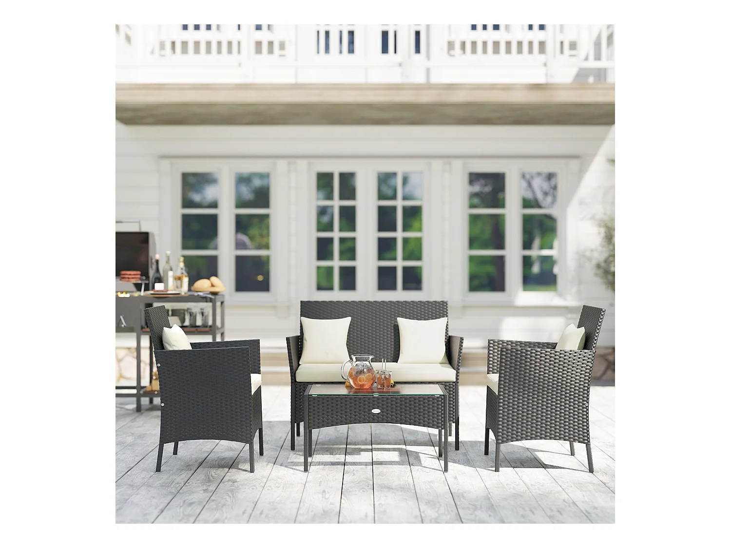 Set da giardino 4pz 2 sedie poltrona 2 posti e tavolino basso