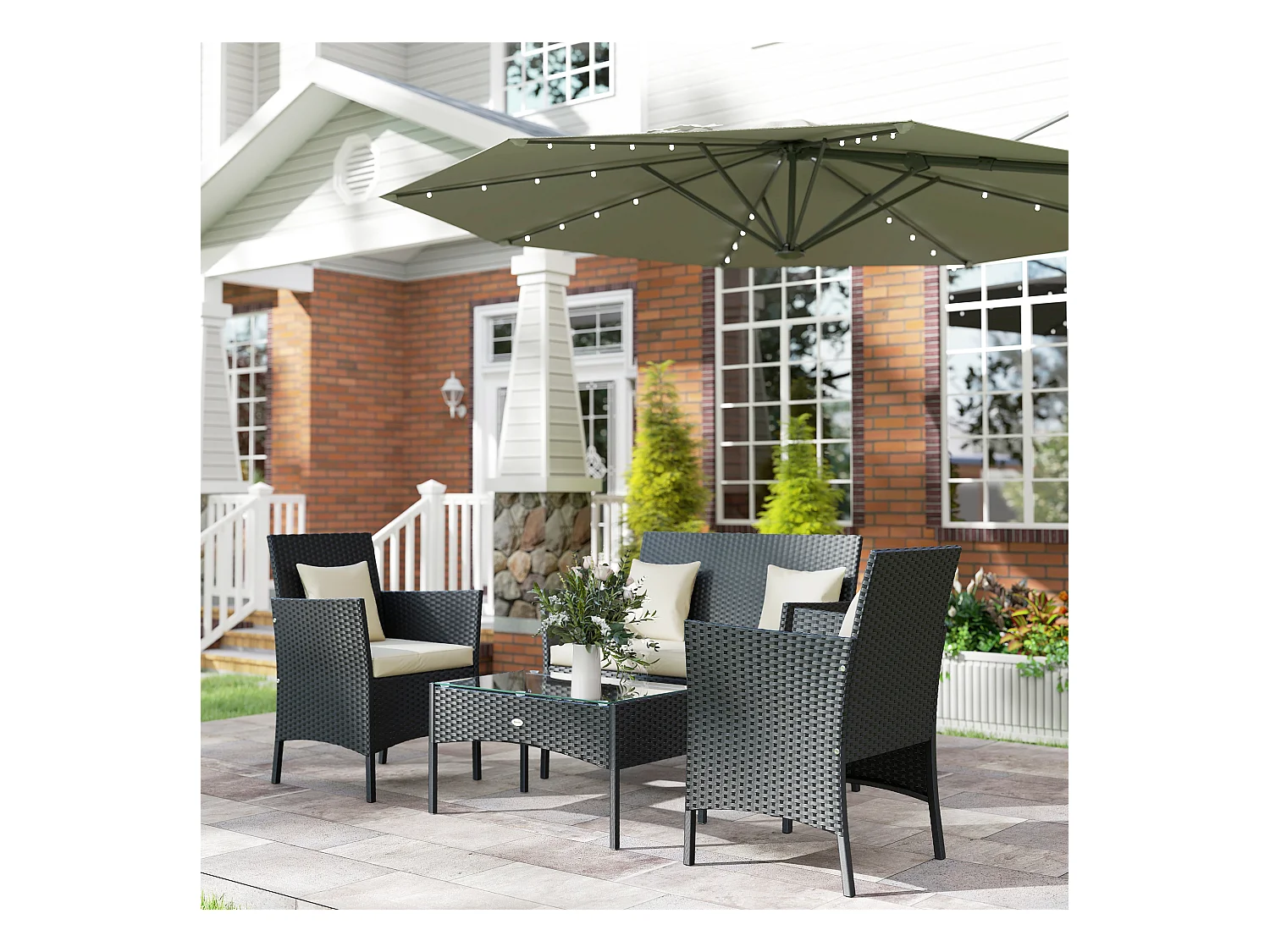 Set da giardino 4pz 2 sedie poltrona 2 posti e tavolino basso