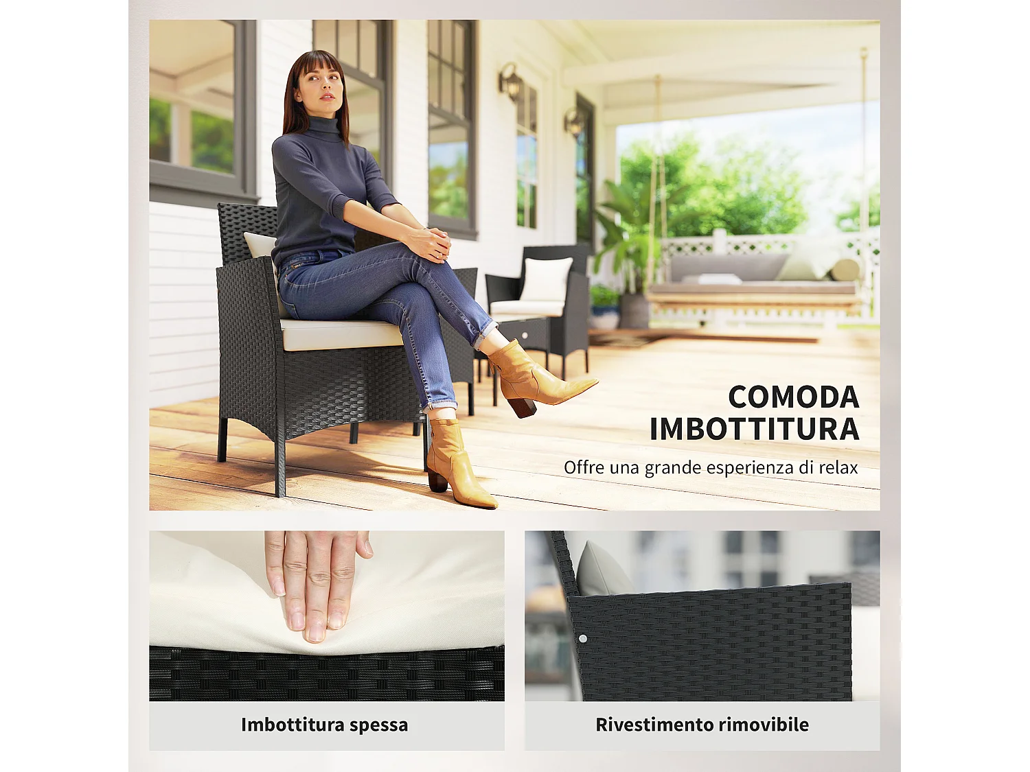 Set da giardino 4pz 2 sedie poltrona 2 posti e tavolino basso