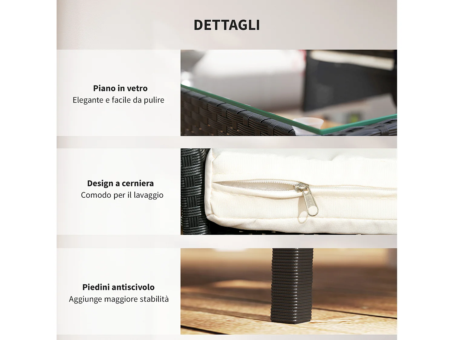 Set da giardino 4pz 2 sedie poltrona 2 posti e tavolino basso