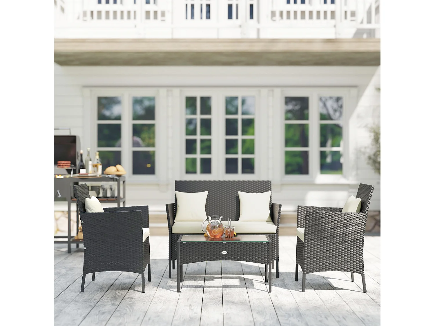 Set da giardino 4pz 2 sedie poltrona 2 posti e tavolino basso