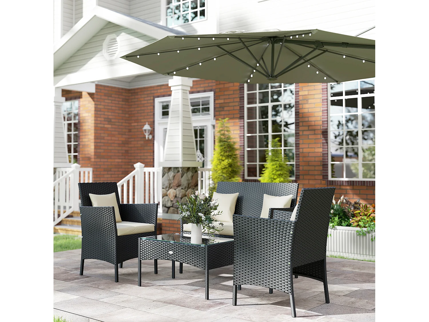 Set da giardino 4pz 2 sedie poltrona 2 posti e tavolino basso