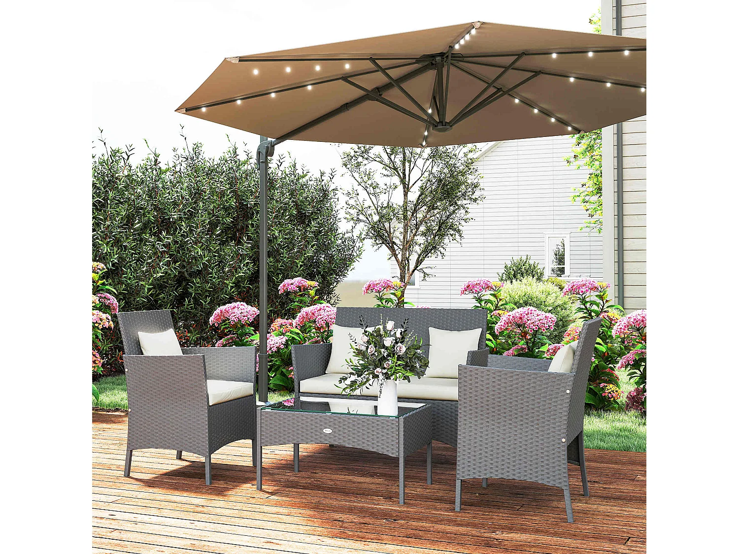 Set da giardino 4pz 2 sedie poltrona 2 posti e tavolino basso