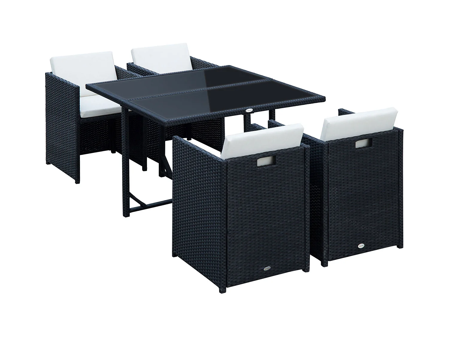 Set mobili da giardino con tavolo e 4 sedie imbottite salvaspazio