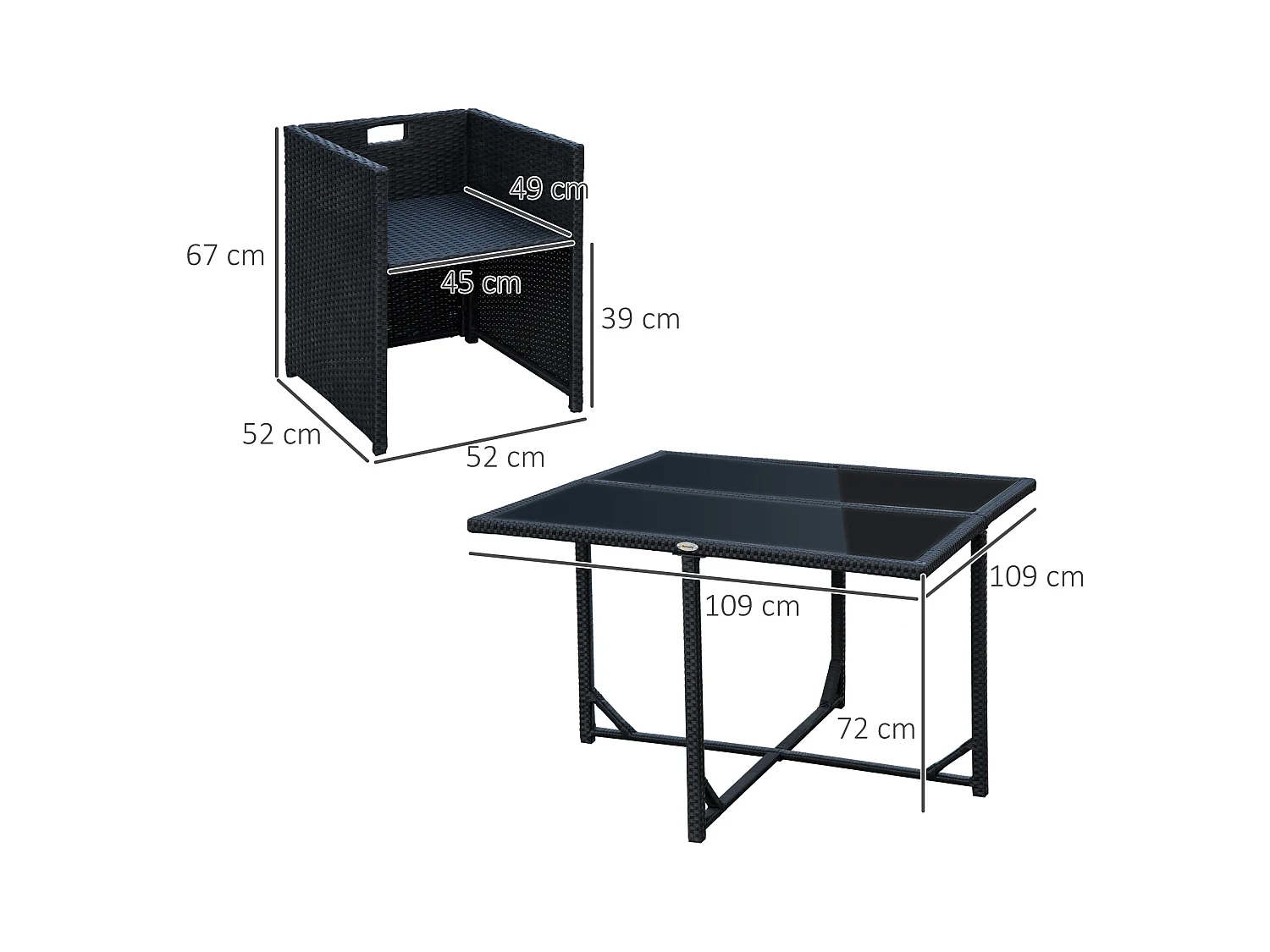 Set mobili da giardino con tavolo e 4 sedie imbottite salvaspazio