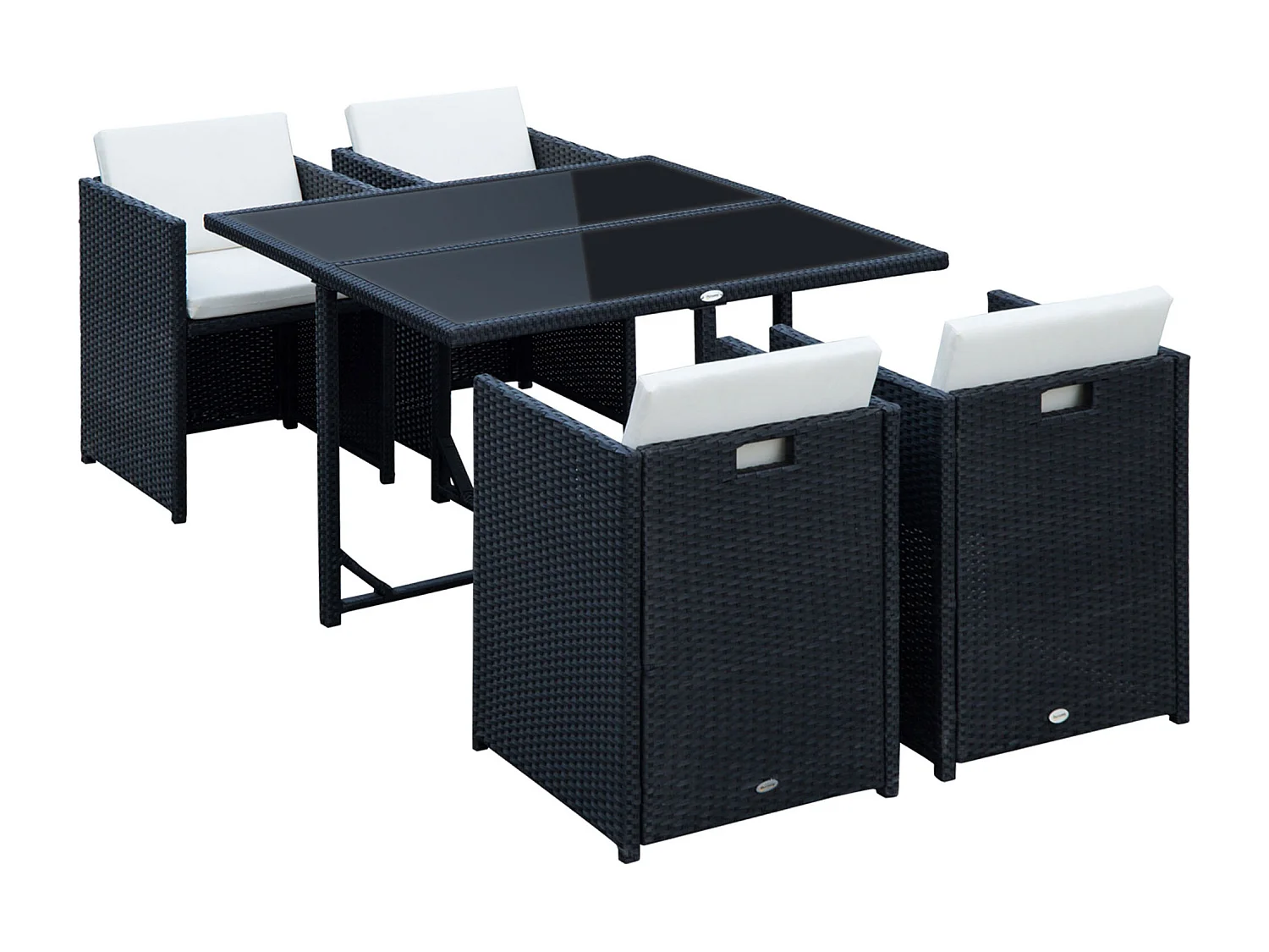 Set mobili da giardino con tavolo e 4 sedie imbottite salvaspazio