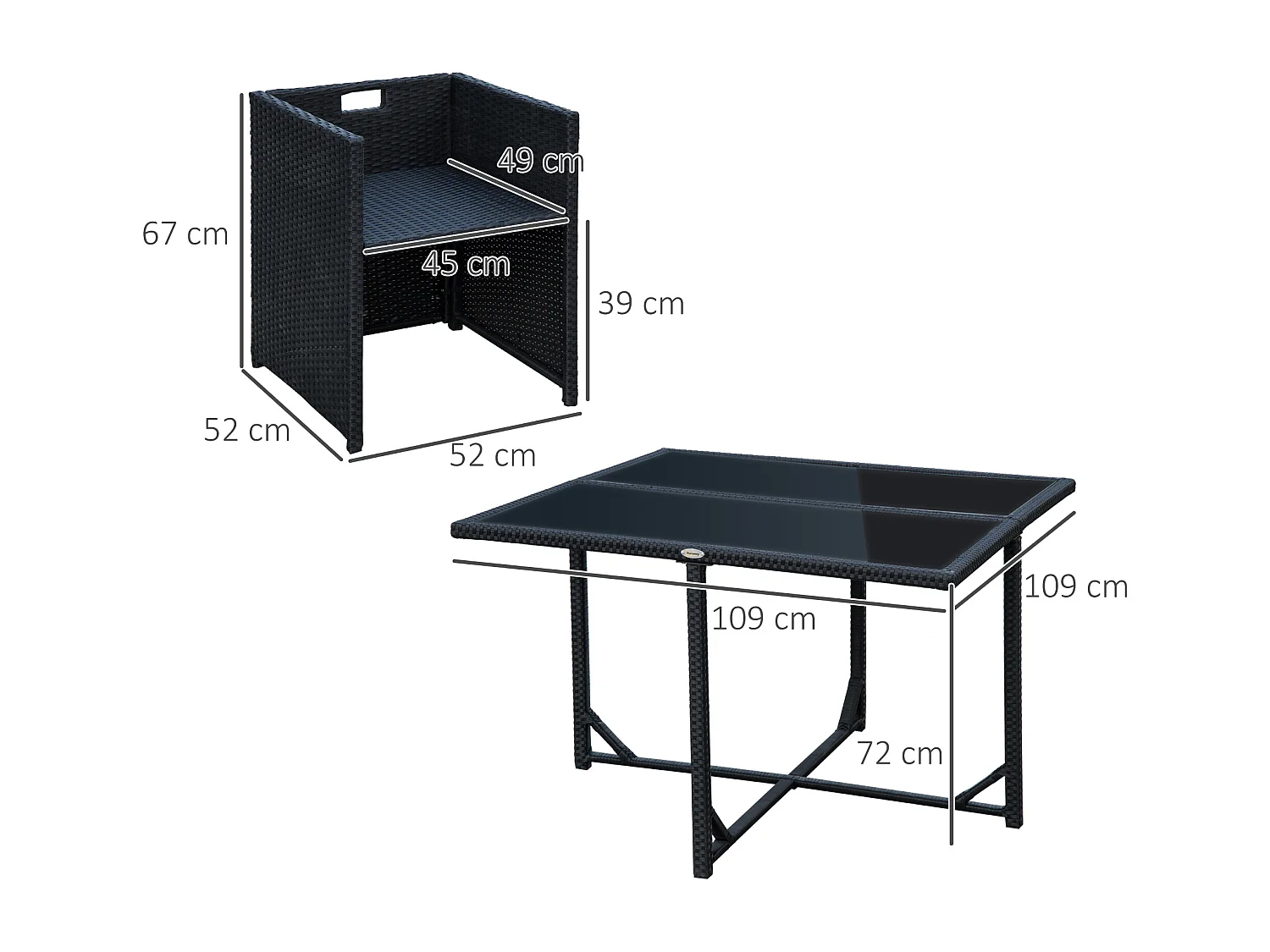 Set mobili da giardino con tavolo e 4 sedie imbottite salvaspazio