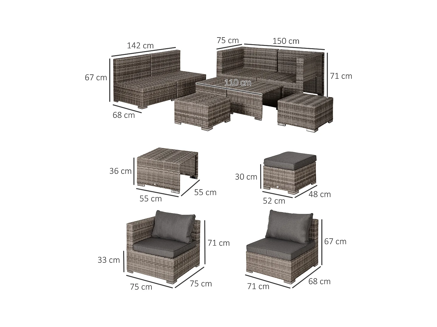 Salotto giardino rattan pe 8 pezzi poltrone tavoli sgabelli